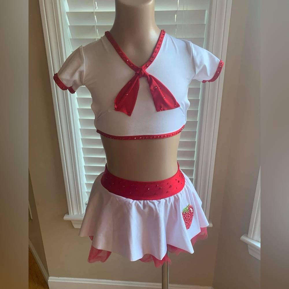 White and Red Dance Custom Costume with Apple Details- CS